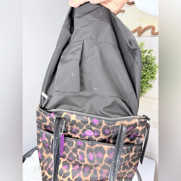 Coach F25282 Purple Ocelot Nylon Tote with Patent Leather Trim Shoulder Bag - Picture 15 of 17